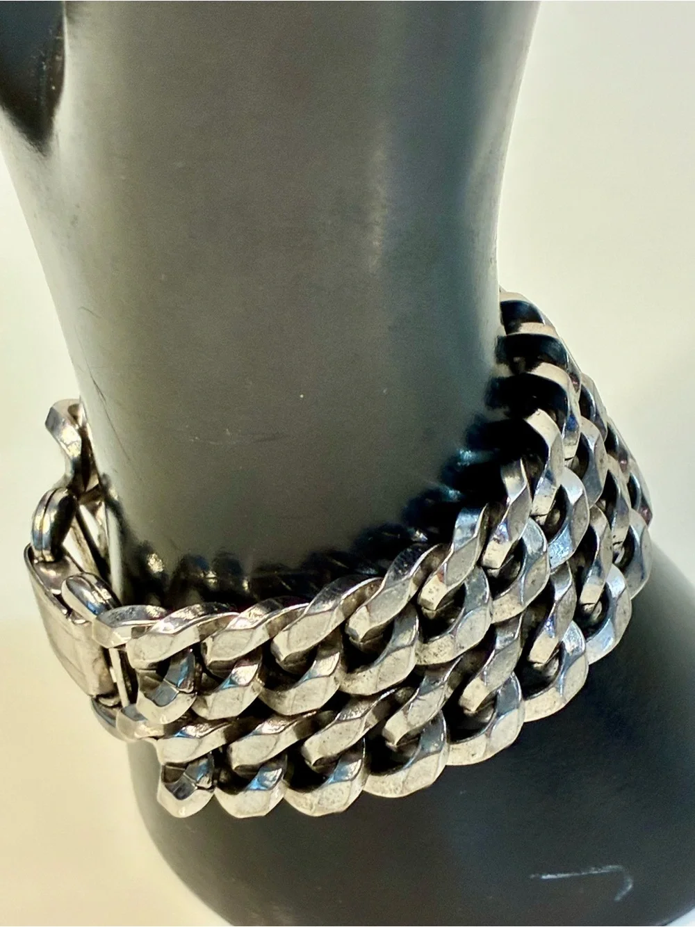 VTG Marino Silver-Tone Double Cuban Link Chain Bracelet Chunky Timeless
